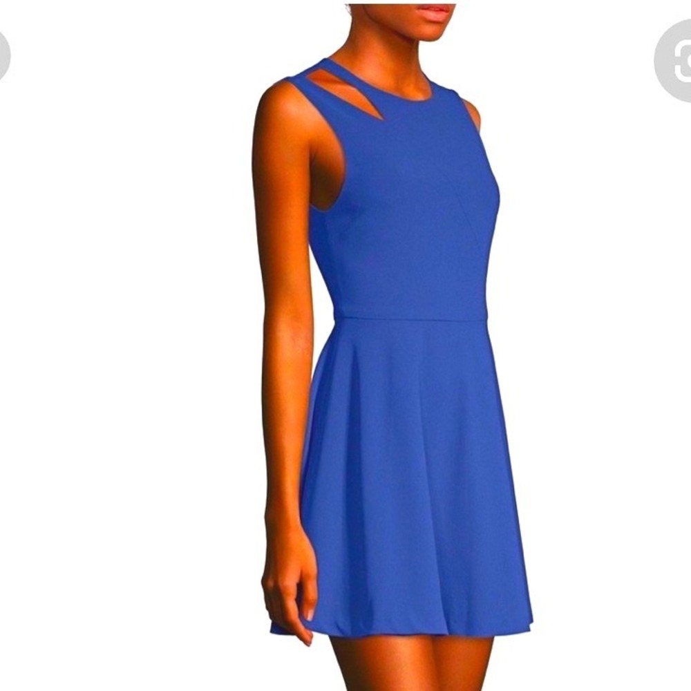 Alice + Olivia Royal Blue Shoulder Cutout Fit n Flare Sleeveless Mini Dress - XS